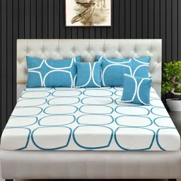 BLUEDOT White & Blue Geometric Printed Summer Double Queen Superfine Bedding Set-image-16