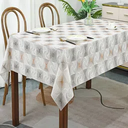 LooMantha White & Grey Geometric Printed Cotton 6-Seater Rectangle Table Cover-7