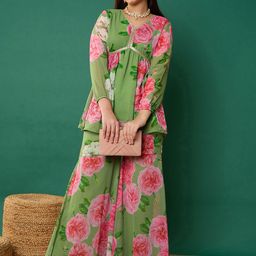 Noh.Voh - SASSAFRAS Kids Girls Floral Printed Panelled A-Line Kurti with Sharara-image-57