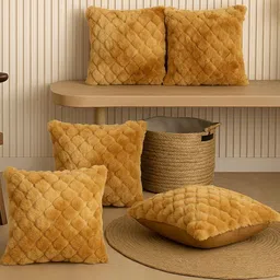 MFD HOME FURNISHING Unisex Camel Brown Velvet Cushion Covers-picture-32