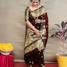 MUSKAN CREATION Woven Design Zari Banarasi Saree-image-6