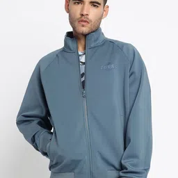 GUESS Men Solid Front Zip Sweatshirt-image-13