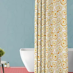 ArtzFolio White & Orange Colored Printed Waterproof Shower Curtain-image-58