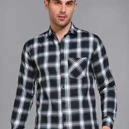 Metronaut Men Classic Fit Spread Collar Tartan Checked Cotton Casual Shirt-picture-35