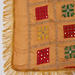 MUFFLY Checked Mirror Work Chiffon Phulkari Dupatta image 2