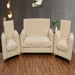 Fashion Throw Beige Solid Velvet Sofa Cover With Arms-image-8