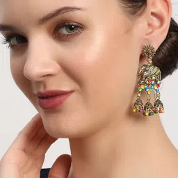 Anouk Gold Plated Artificial Stones Studded And Beaded Anima Shaped Drop Earrings image 3
