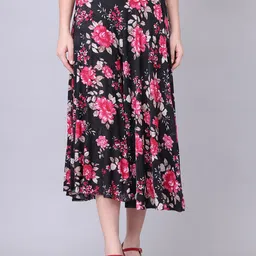 GRACIT Floral Printed Flared Midi Skirt-image-99