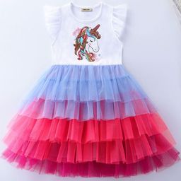 INCLUD Girls Printed Flutter Sleeve Fit & Flare Dress-image-46