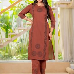 Aasira Ethnic Motifs Printed Round Neck Pure Cotton Straight Kurta With Trousers-image-28