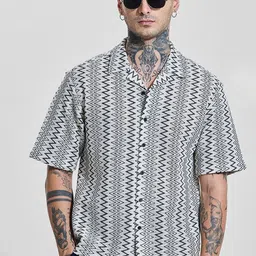 Snitch Men Relaxed Oversized Fit Cuban Collar Textured Cotton Casual Shirt-image-88