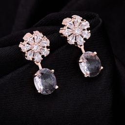 ATIBELLE Rose Gold Plated Cubic Zirconia Stone Studded Contemporary Shaped Drop Earrings-48