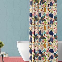 ArtzFolio White & Navy Blue Printed Waterproof Shower Curtain-image-26