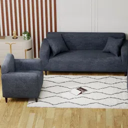 Lukzer Blue 22 Pieces Self Design Sofa Cover With Cushion Covers & Anti slip Foam Sticks-8