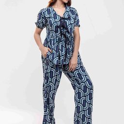 Luxe Weaves Printed V-Collar Peplum-Top With Trouser Co-Ords-image-43