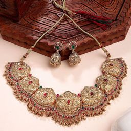 KARATCART Gold-Plated Stones Studded & Beaded Peacock DesignTemple Jewellery Set-picture-45