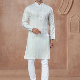 OUTLUK Striped Woven Design Mandarin Collar Thread Work Cotton Straight Kurta-picture-10