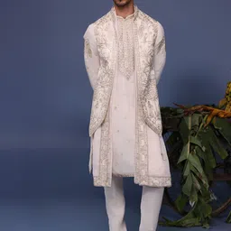 KALPRAAG Men Floral Embroidered Regular Sequinned Kurta with Trousers & With Dupatta-picture-57