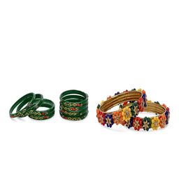 1ST TIME Set Of 10 Green Alloy Artificial Stones & Beads Antique Bangles-picture-22