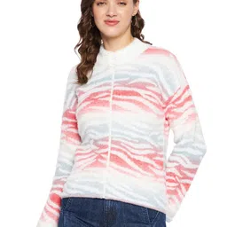 Madame Women Printed Mock Collar Zip Cardigan-picture-7