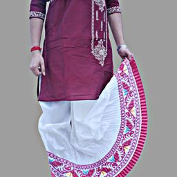 AMIT ONLINE Jamdani Border Ready To wear Solid Mour Puccho Dhoti For Men-image-95