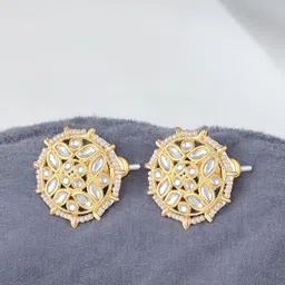 Mahi Floral Kundan & Beads Ethnic Stud Earrings-image-59