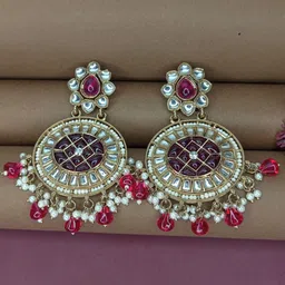 Anouk Gold-Plated Kundan Studded & Beaded Meenakari Floral Drop Earrings-picture-24