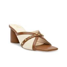 CAI Women Canvas Rivet Tan Block Heels Sandals-13