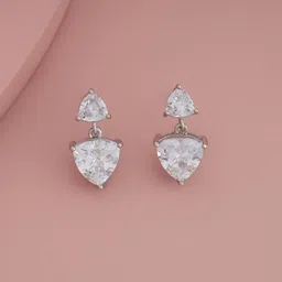 Kushal's Fashion Jewellery Rhodium Plated Zircon Studded Classic Drop Earrings-image-33