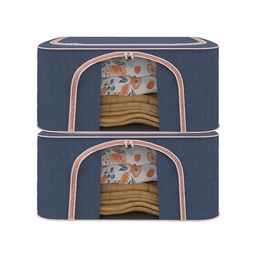 Kuber Industries Navy Blue & Pink Set of 2 Reusable Drawer Organisers-15