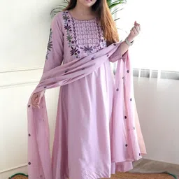 KALINI Women Ethnic Motifs Embroidered Regular Chanderi Silk Kurta with Trousers & Dupatta-picture-1