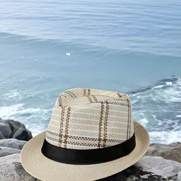 Infispace Men Beige Checked Fedora Hat-image-87