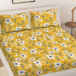 FABINALIV Yellow & White Floral 300 TC King Bedsheet with 2 Pillow Covers-picture-17