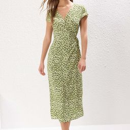 Trendyol Women Floral Print Wrap Midi Dress-image-36