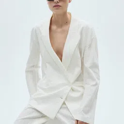 MANGO Cotton-Linen Wrinkle Effect Double-Breasted Casual Blazer-picture-46