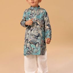 The Mini Trunk Boys Floral Printed Mandarin Collar Straight Kurta With Trousers-40