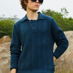 Campus Sutra Men Self Design Shirt Collar Long Sleeves Pullover-picture-10