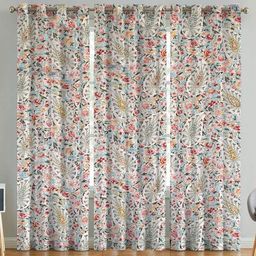 ANA White & Red Set of 3 Floral Room Darkening Door Curtain-12