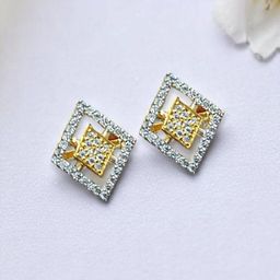 AccessHer Gold-Plated Zircon Studded Square Shaped Stylish & Lightweight Studs image 2