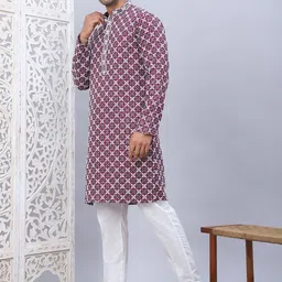 Jompers Men Floral Printed Regular Sequinned Kurta with Pyjamas image 5