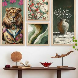 WALLLANE Brown 4 Piece Wood Abstract Wall Paintings-image-88