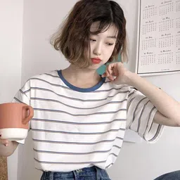 DressBerry Striped Round Neck Cotton Regular Fit T-shirt-image-93