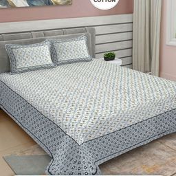 FABINALIV Grey & White Geometric 300 TC King Bedsheet with 2 Pillow Covers-picture-3