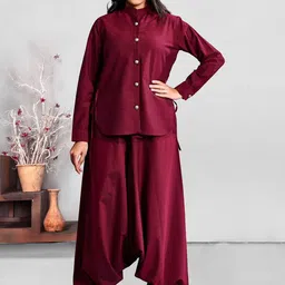 Komarri U Mandarin Collar Neck Top With Harem Pant Co-Ords-image-63
