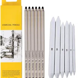Art 6Pcs Paper Blending/Smudging Stumps + 6Pcs Natural Charcoal Soft, Dark Pencil-image-27