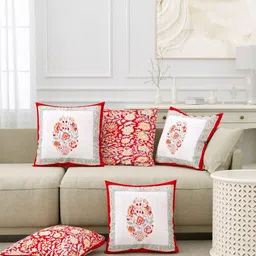 Myntra Elegant Homes Red & White Set of 5 Floral Square Cushion Covers-22