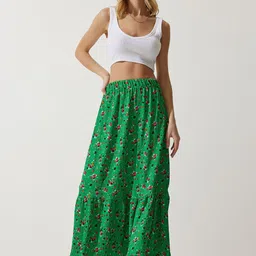 Happiness istanbul Printed A-Line Flared Maxi Skirt-image-84