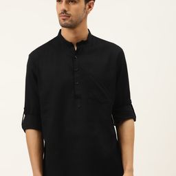 RAJUBHAI HARGOVINDAS Band Collar Short Sleeves Linen Straight Short Kurta-picture-23