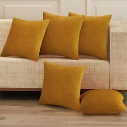 IVAZA Yellow Set of 5 Velvet Square Cushion Covers-127