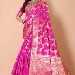 AKSH FASHION Woven Design Zari Banarasi Saree-picture-1